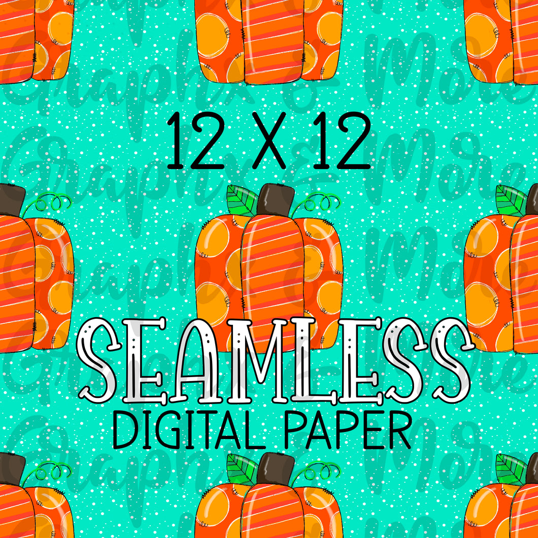 Seamless Pumpkin Digital Paper PNG | Sublimation Design | Hand Drawn