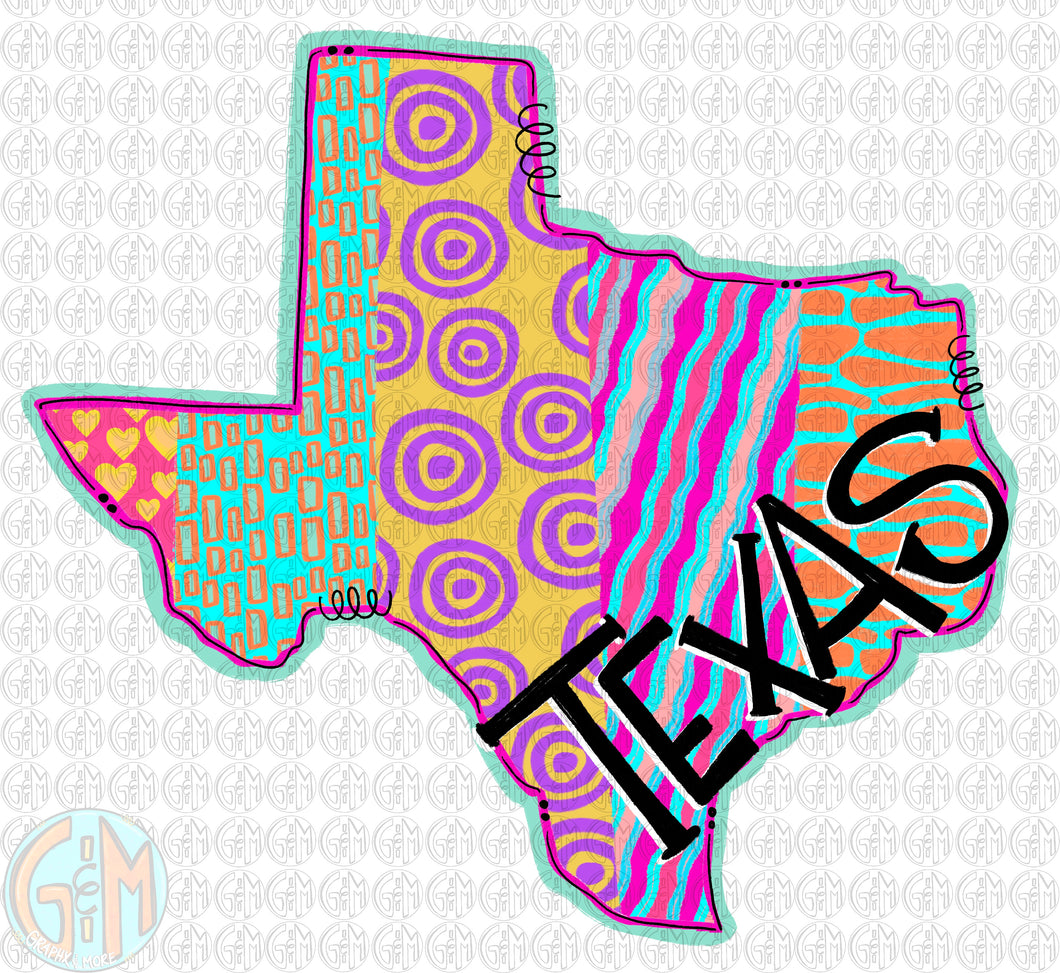 Bright Pattern Texas PNG | Hand Drawn | Sublimation Design