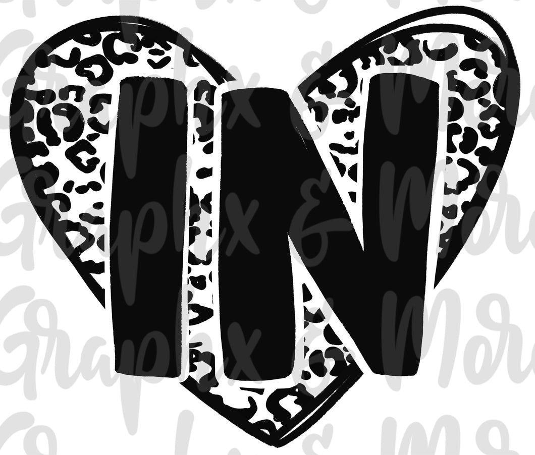 Single Color Leopard Heart IN PNG | Indiana | Sublimation Design | Hand Drawn