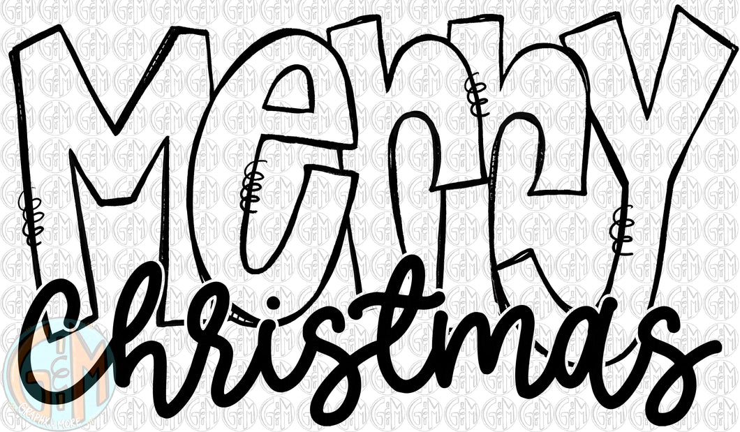 Single Color Merry Christmas PNG | Sublimation Design | Hand Drawn