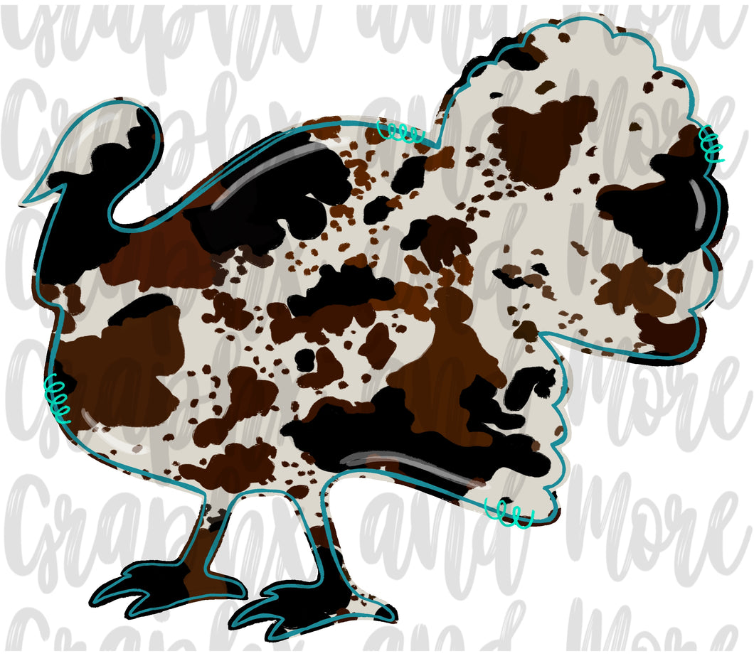 Cowhide Turkey PNG | Sublimation Design | Hand Drawn