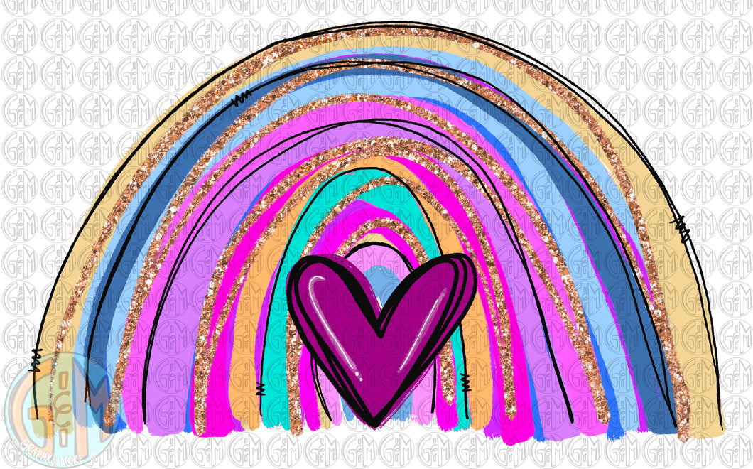 Pink Heart Rainbow PNG | Hand Drawn | Sublimation Design