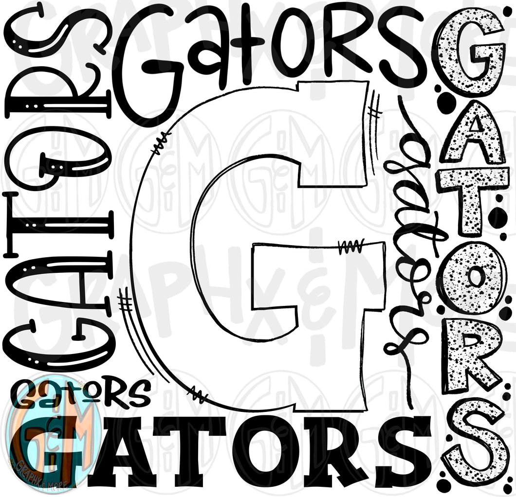 Single Color Gators Collage PNG | Sublimation Design | Hand Drawn