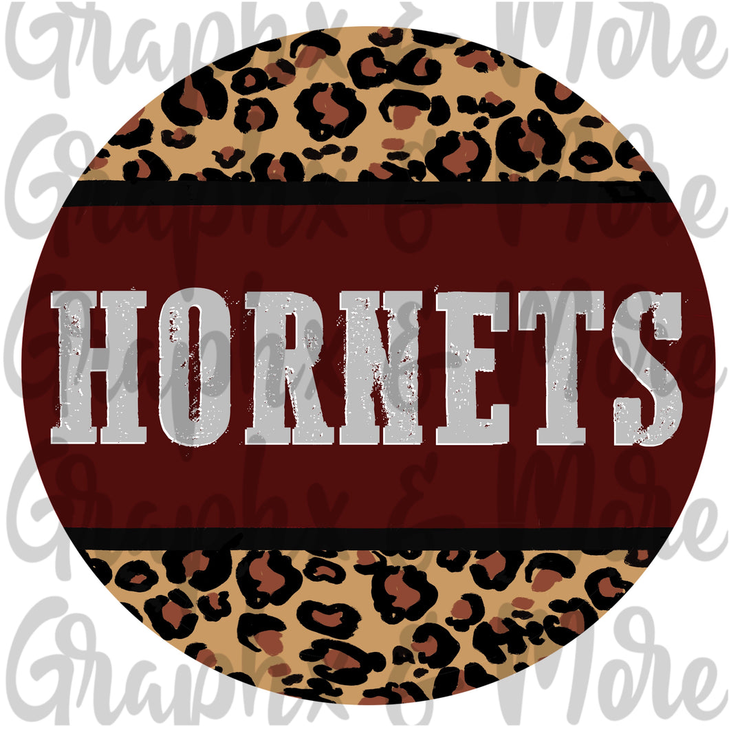 Hornets Round PNG | Maroon & Gray | Sublimation Design | Hand Drawn