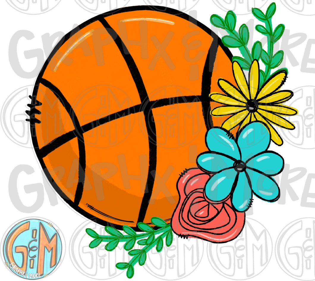 Floral Basketball PNG | Sublimation Design | Hand Drawn