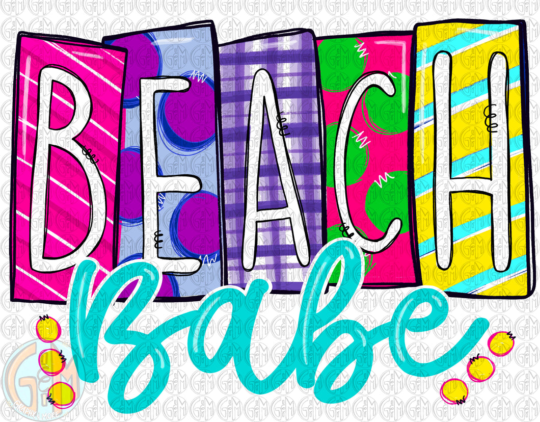 Beach Babe PNG | Sublimation Design | Hand Drawn