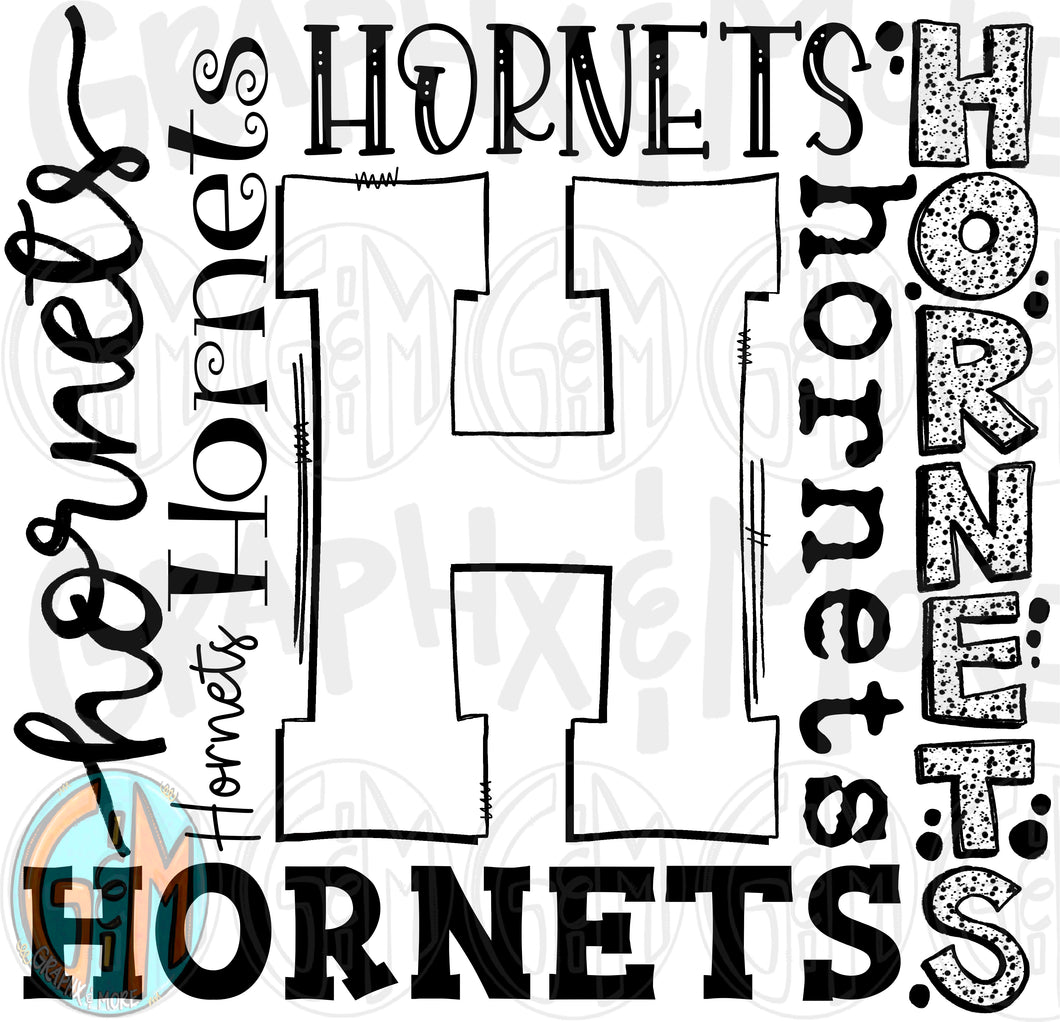 Single Color Hornets Collage PNG | Sublimation Design | Hand Drawn