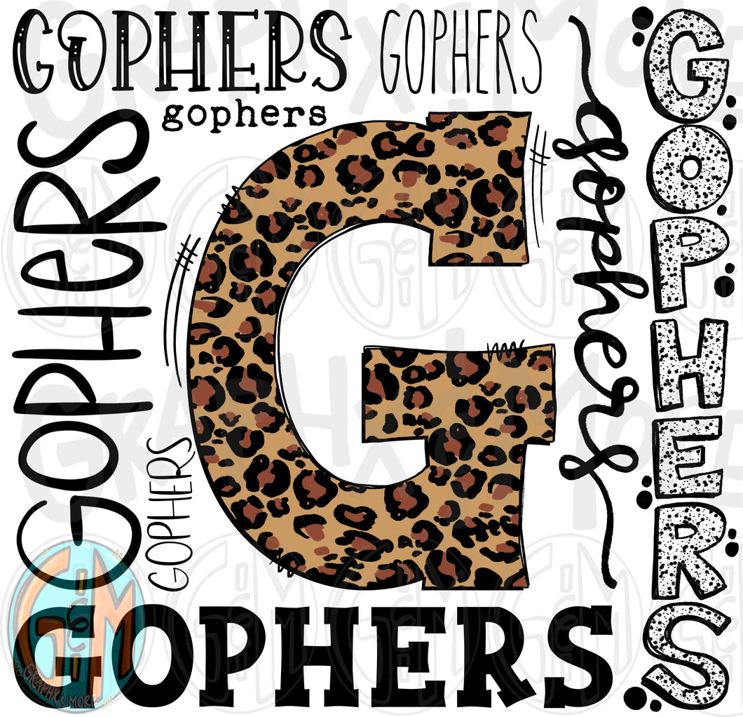 Leopard Gophers Collage PNG | Sublimation Design | Hand Drawn