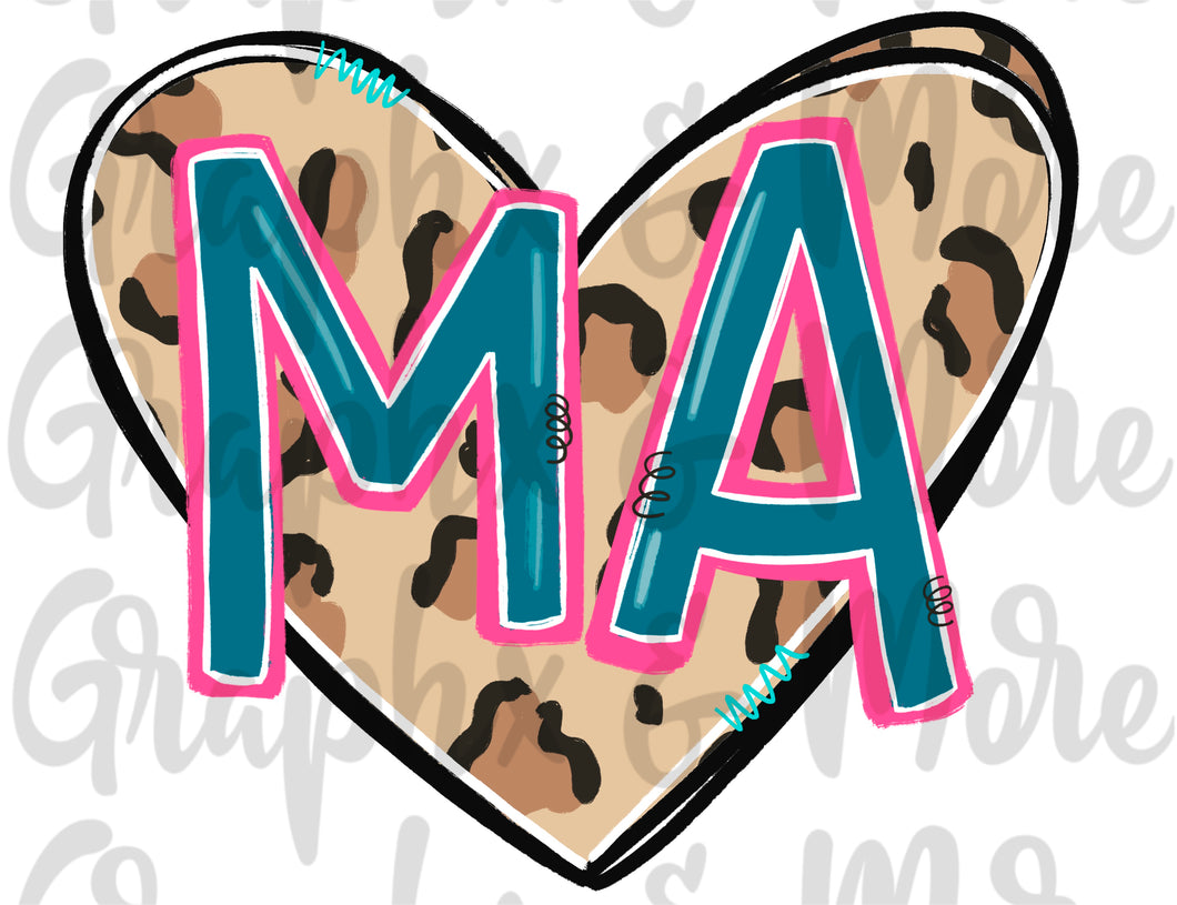 Leopard Heart MA PNG | Massachusetts | Sublimation Design | Hand Drawn