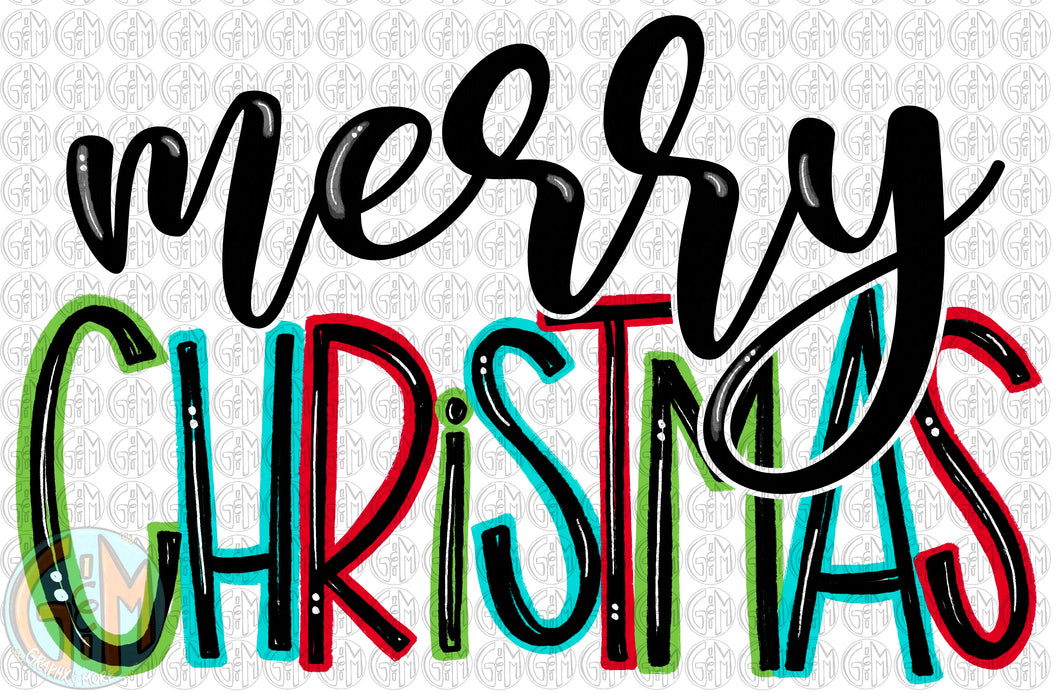 Merry Christmas PNG | Sublimation Design | Hand Drawn