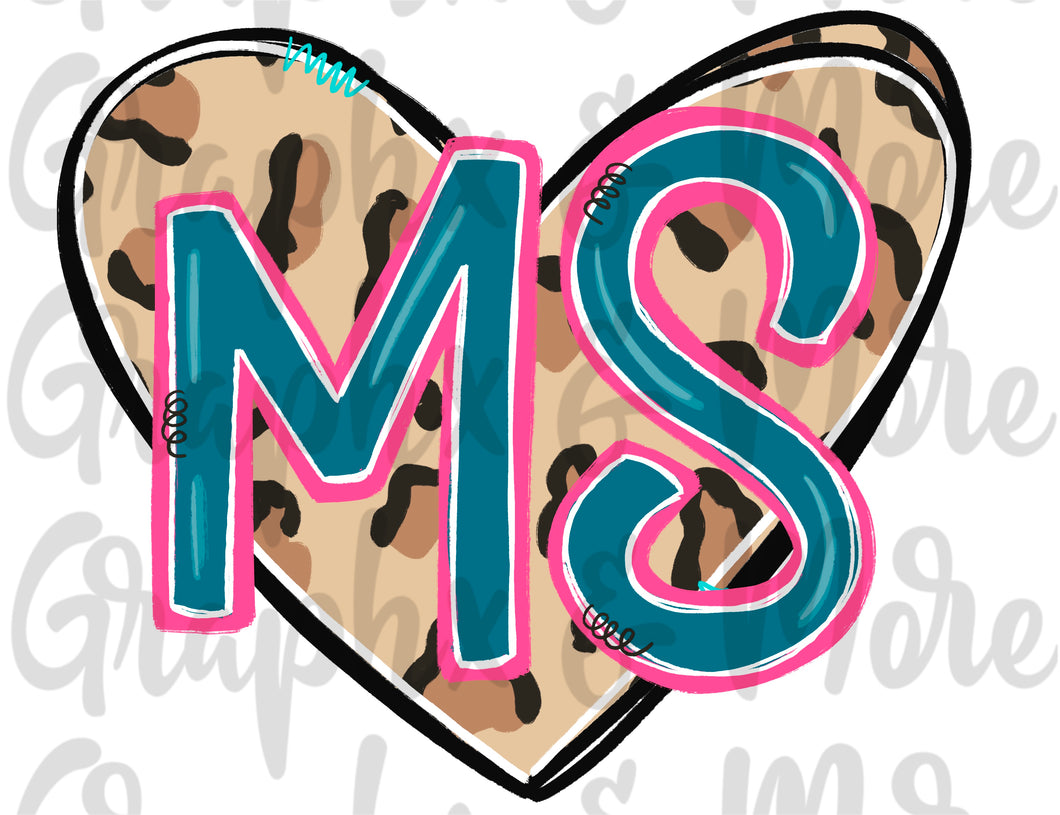 Leopard Heart MS PNG | Sublimation Design | Hand Drawn