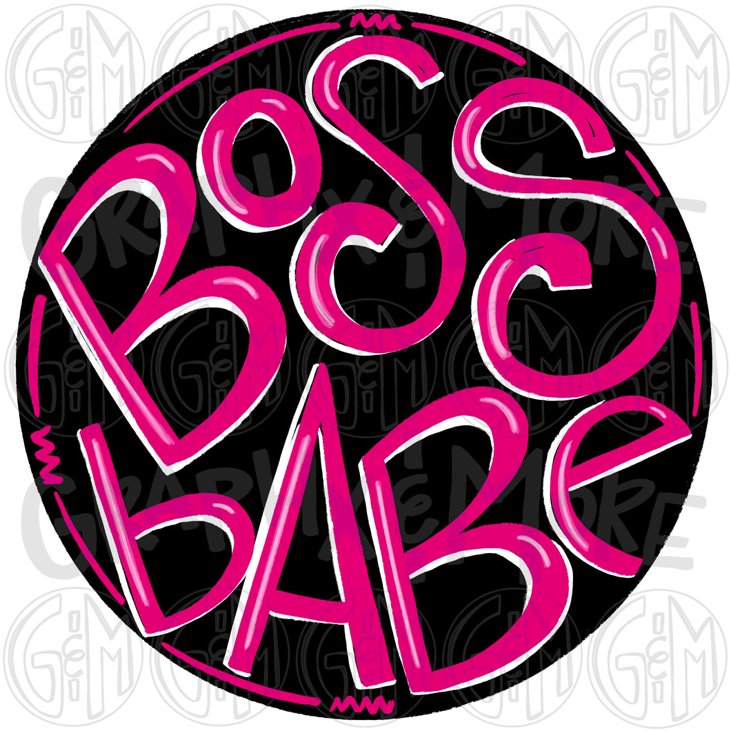 Pink Boss Babe PNG | Sublimation Design | Hand Drawn