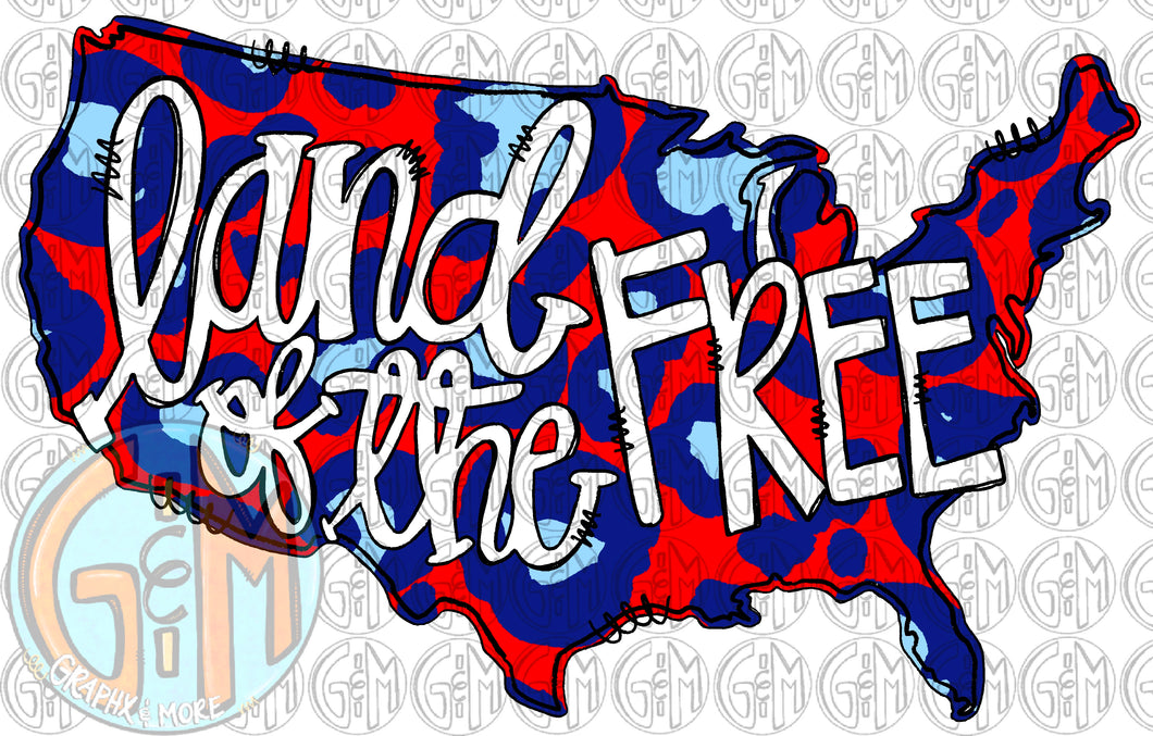 Leopard Land of the Free PNG | Sublimation Design | Hand Drawn