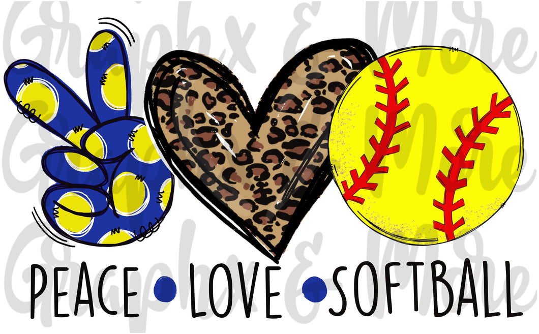 Peace Love Softball PNG | Sublimation Design | Hand Drawn