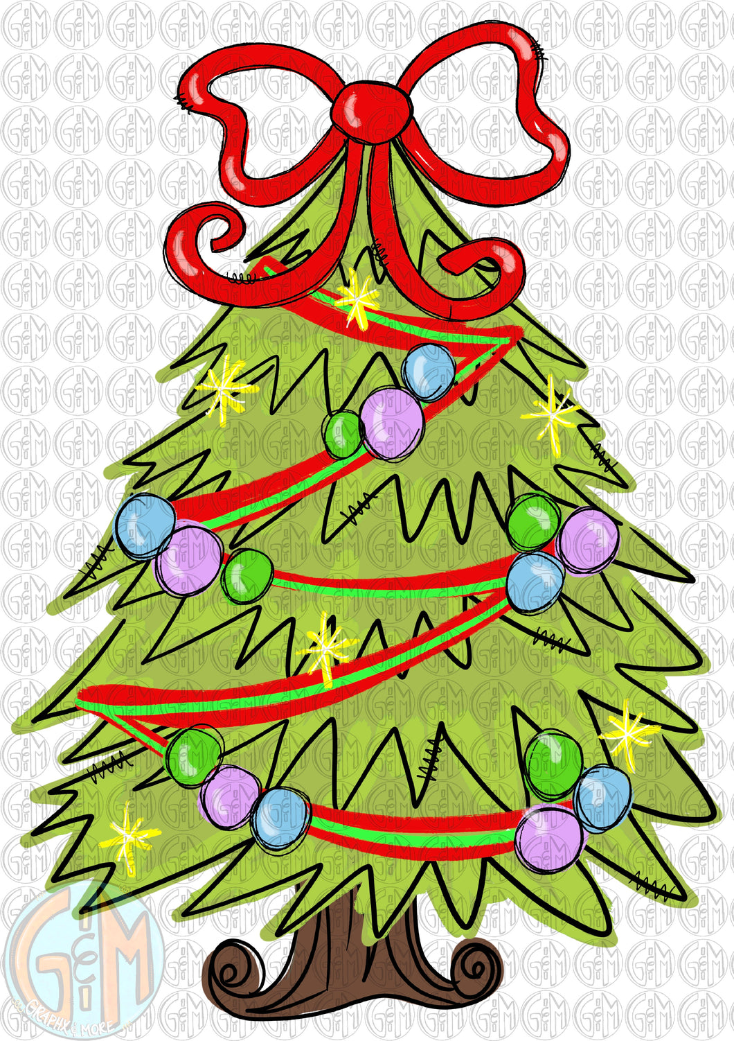 Christmas Tree PNG | Sublimation Design | Hand Drawn