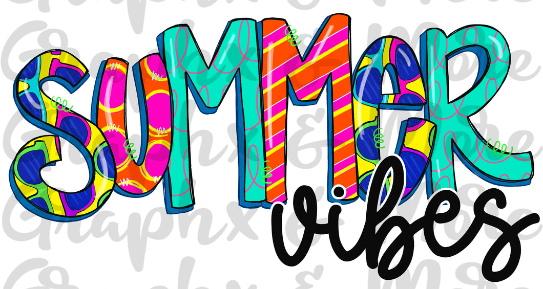 Summer Vibes PNG | Sublimation Design | Hand Drawn