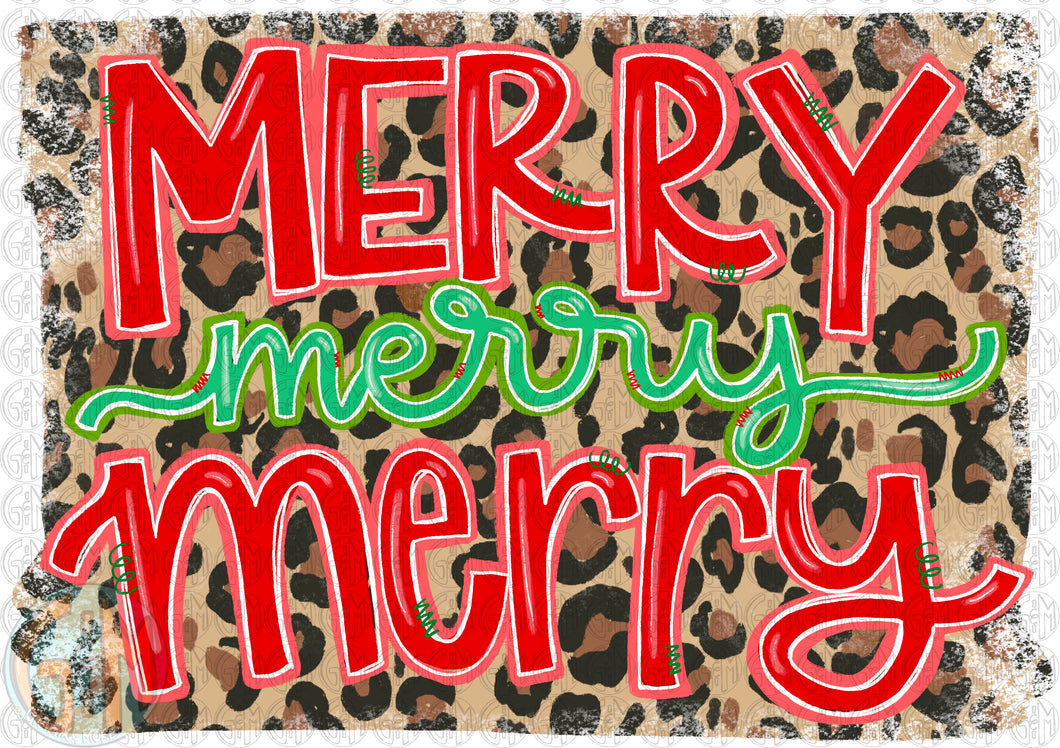 Leopard Merry Merry Merry PNG | Sublimation Design | Hand Drawn