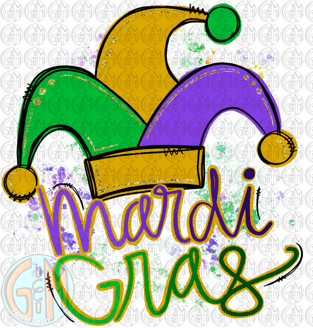 Mardi Gras Jester Hat PNG | Hand Drawn | Sublimation Design