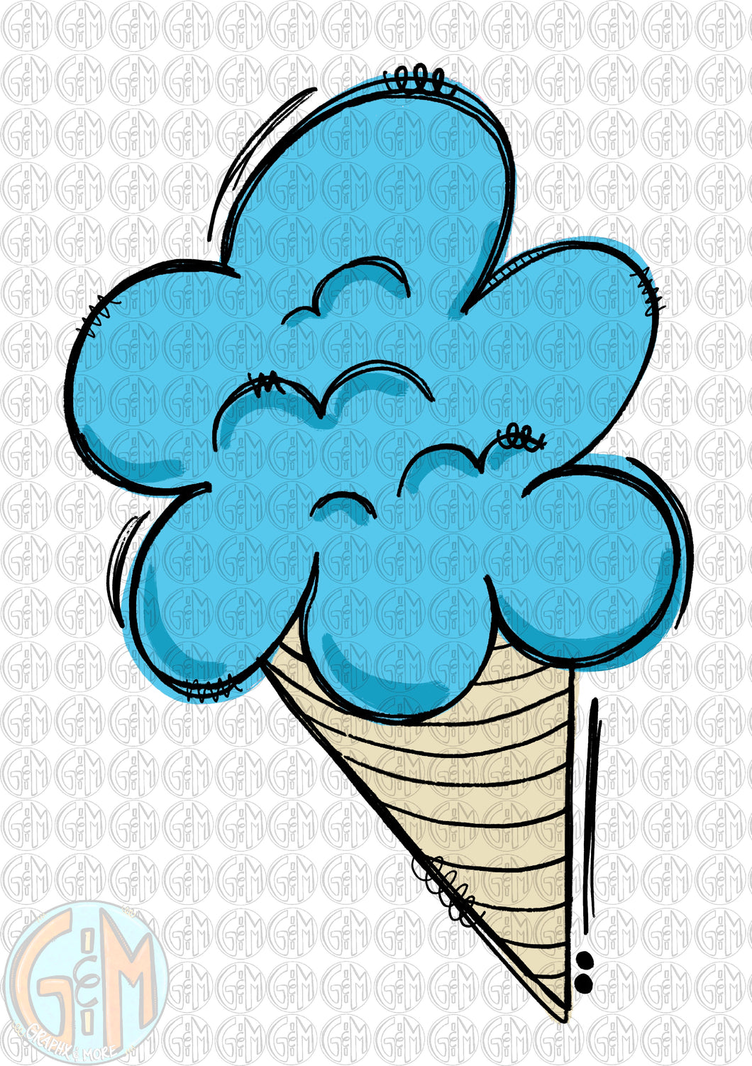 Blue Cotton Candy PNG | Sublimation Design | Hand Drawn