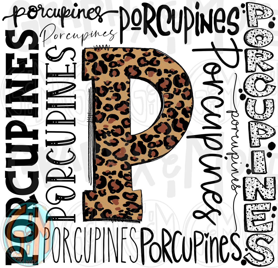 Leopard Porcupines Collage PNG | Sublimation Design | Hand Drawn