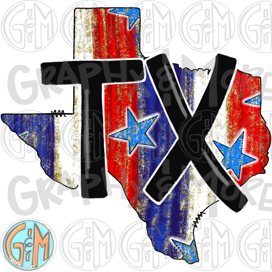 Patriotic TX PNG | Texas | Sublimation Design | Hand Drawn