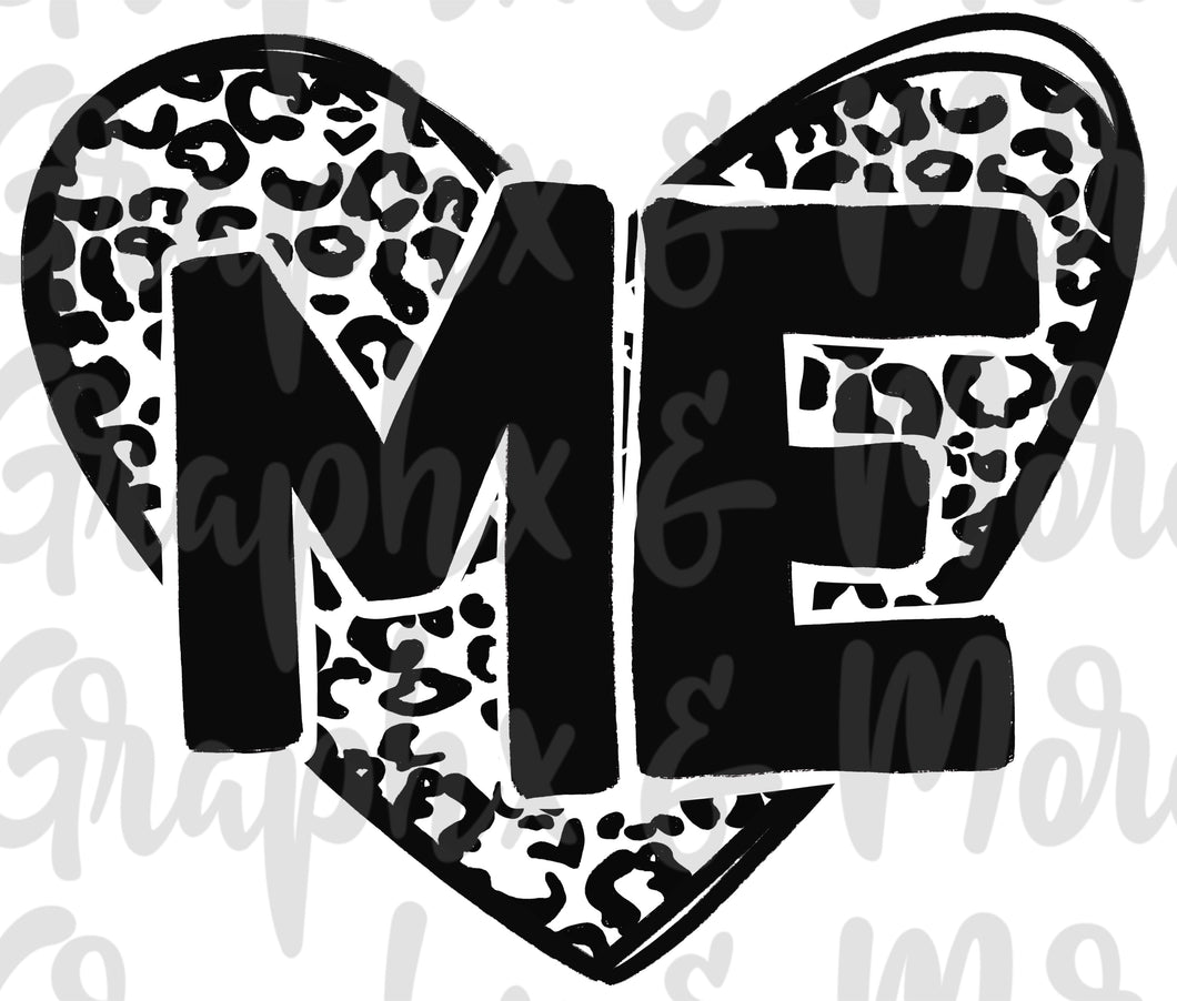 Single Color Leopard Heart ME PNG | Maine | Sublimation Design | Hand Drawn