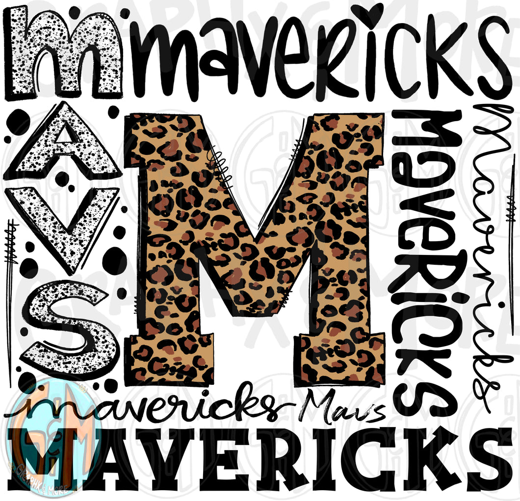 Leopard Mavericks Collage PNG | Sublimation Design | Hand Drawn