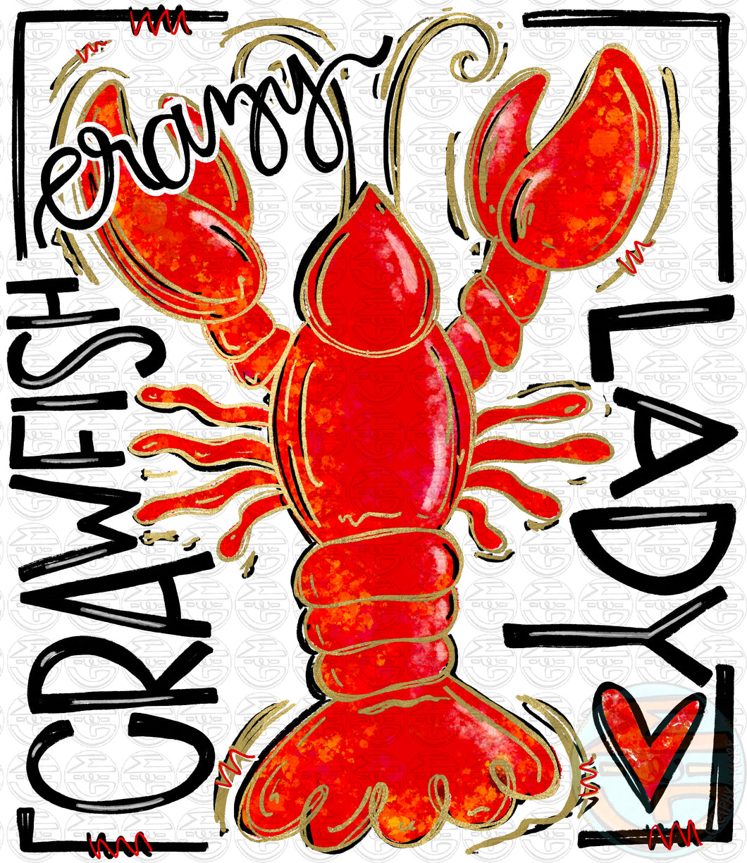 Crazy Crawfish Lady PNG | Sublimation Design | Hand Drawn